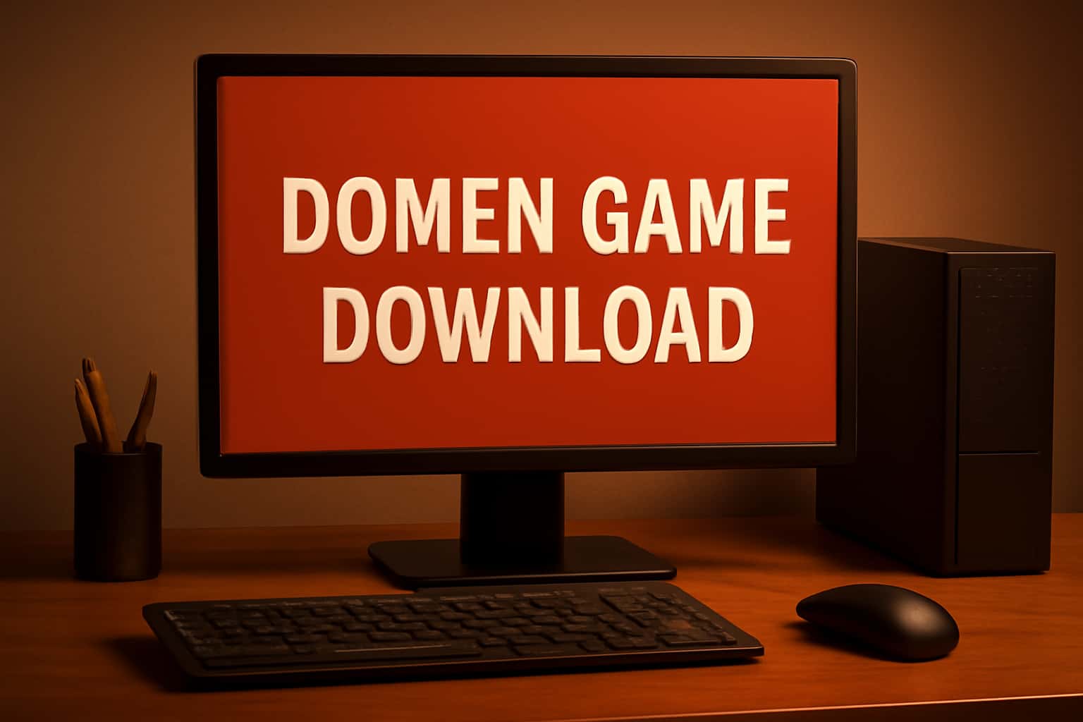 Domen Game Download informational scene with a modern aesthetic.