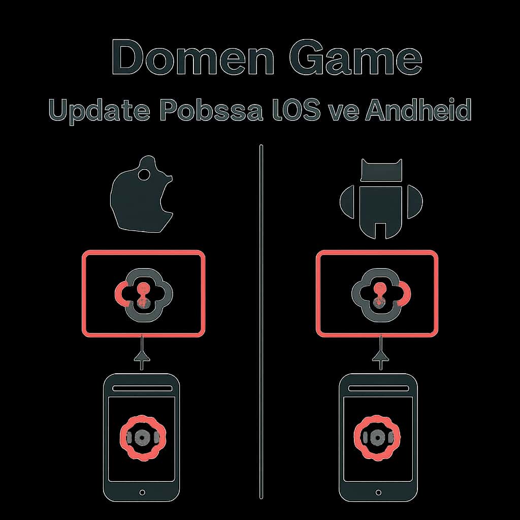 Diagram illustrating the differences in update processes for iOS and Android users of Domen Game.